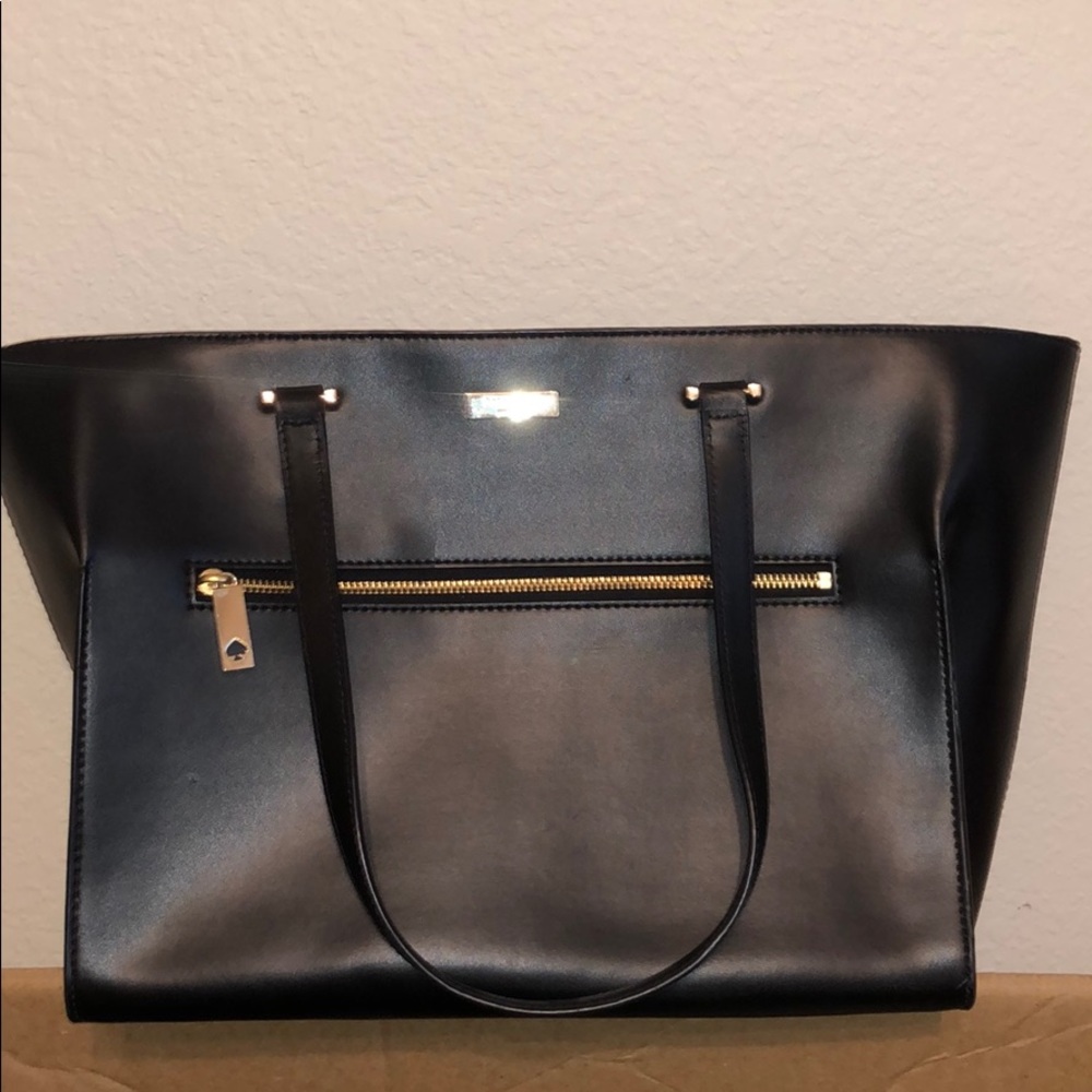 XL black leather Kate spade tote